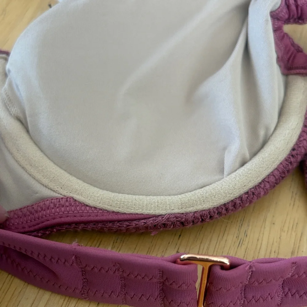 Shade & Shore Mauve crochet bando bikini with straps optional size 34 B